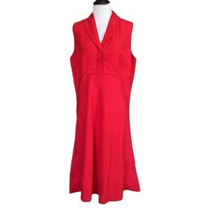 Sarah Spencer Red Linen Blend Sleeveless Collared Fit Flare Dress